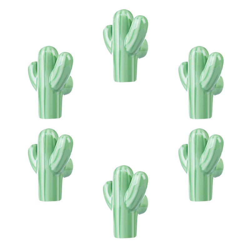 ZILucky Cactus Shape Ceramic Drawer Pulls Handles for Nursery Dresser Cupboard Wardrobe Cabinet Kitchen Desert Green Plant Theme Knobs Pack of 6 (Green) - Image 1